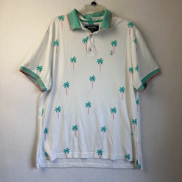Chubbies shirt men XL Hawaiian Polo Golf pastel palm tree golf tee green pink - Picture 1 of 5
